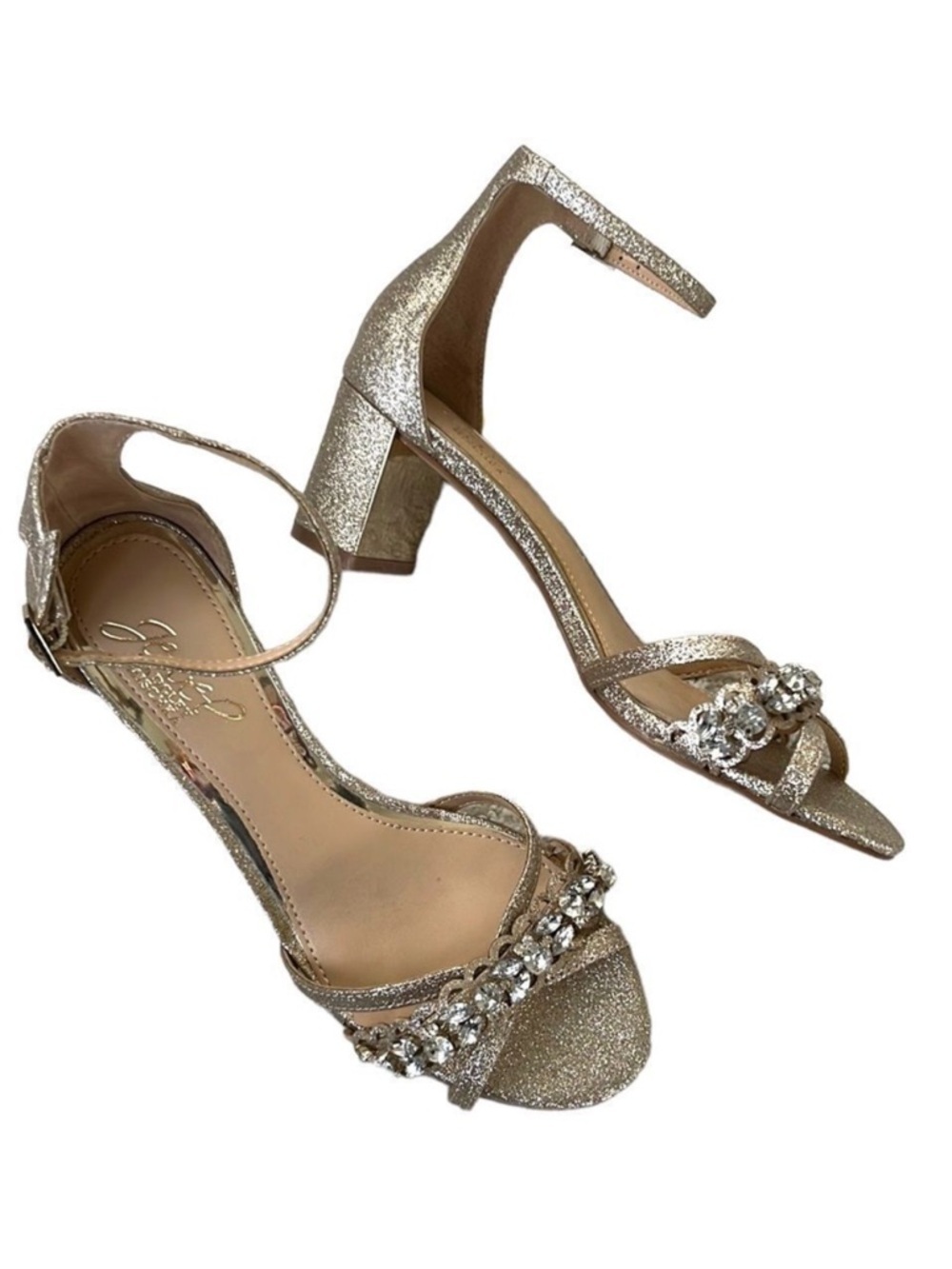 Like New Jewel Badgley Mischka Rhinestone Glitter Heels